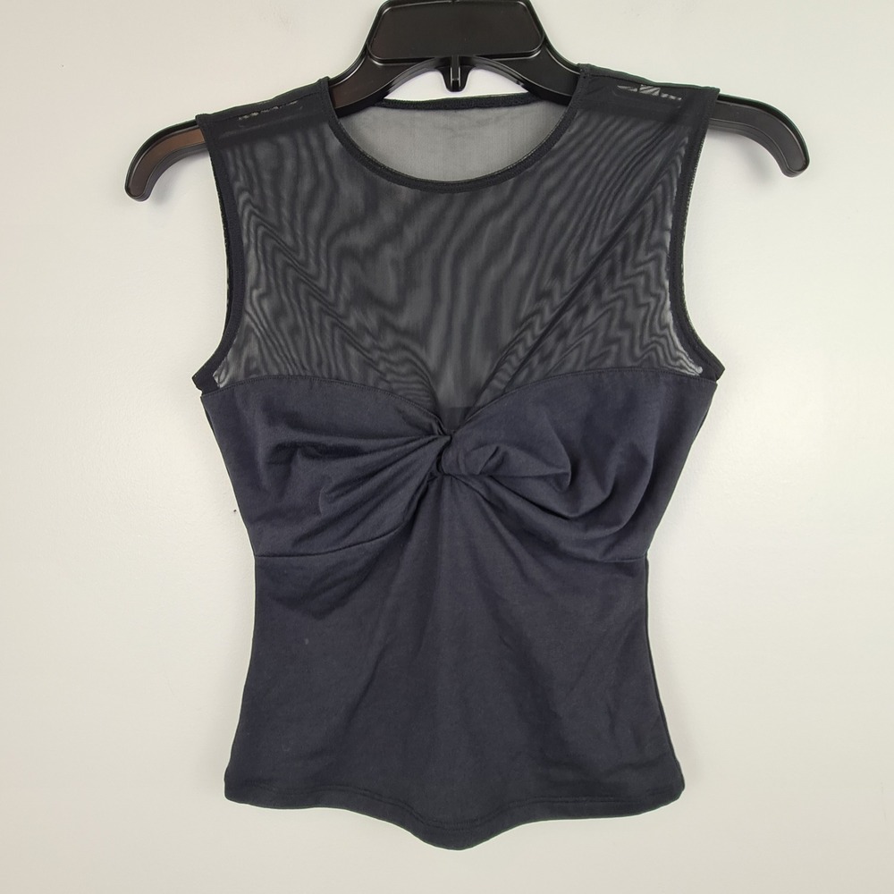 Abercrombie & Fitch Black Mesh Twist Front Sleeveless Top‎ XXS Solid Crew Neck